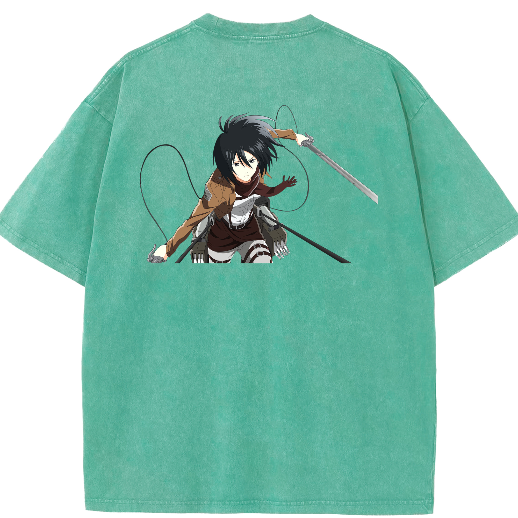 （画像用） 進撃の巨人 ミカサ·アッカーマン Attack on Titan Mikasa Ackerman 綿100% ヴィンテージ風 半袖Tシャツ（背面プリント）